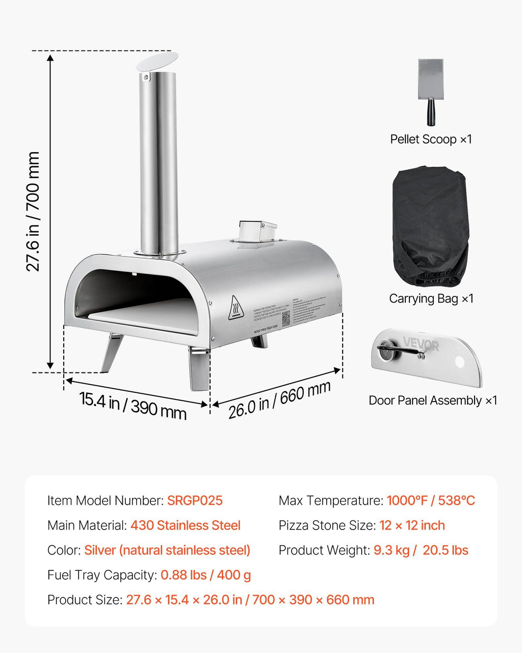 Portable Pellet Pizza Oven with Thermometer